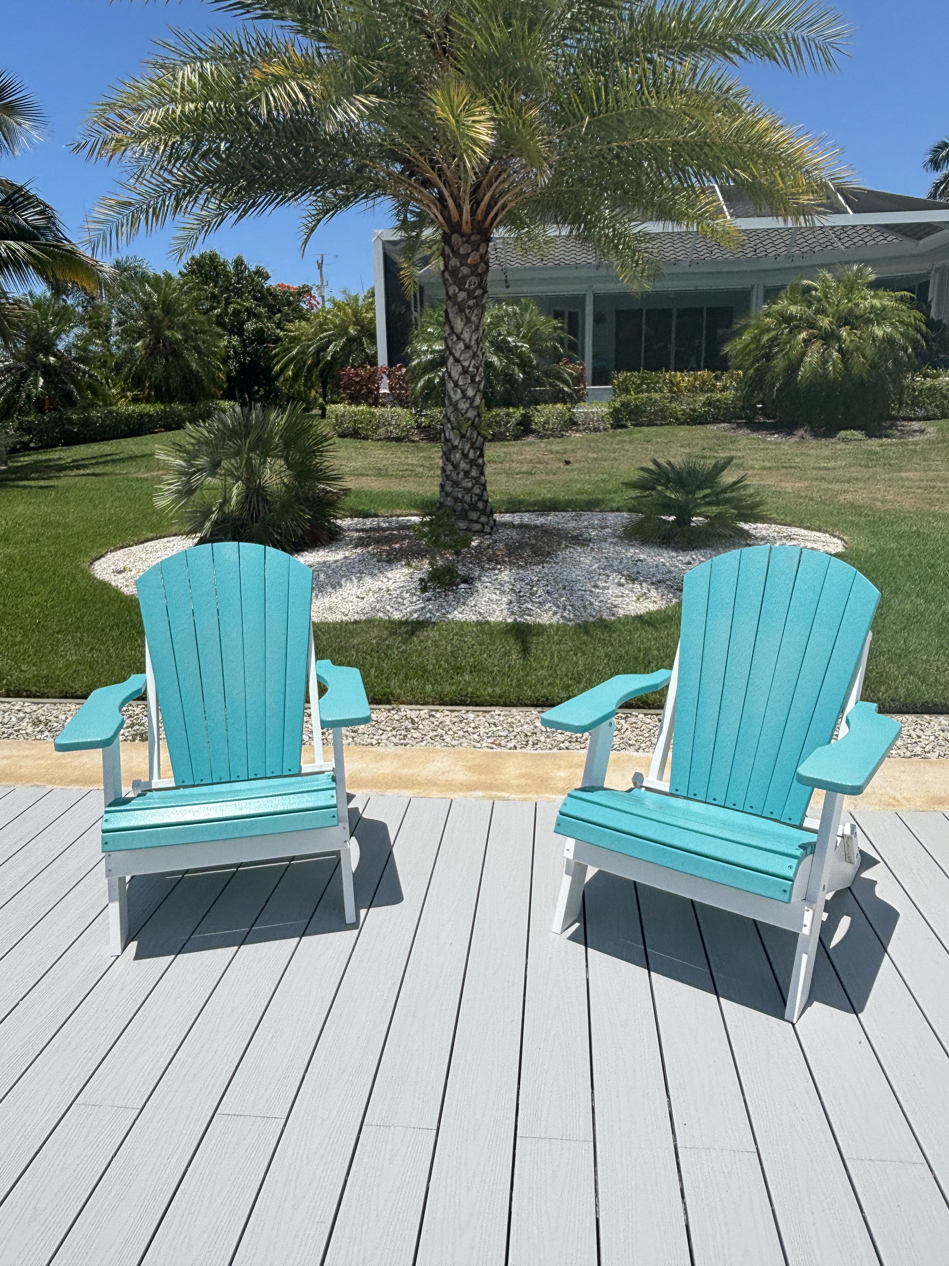Marine-grade Adirondack dock furniture — built for full-time salt, sun and rain exposure.